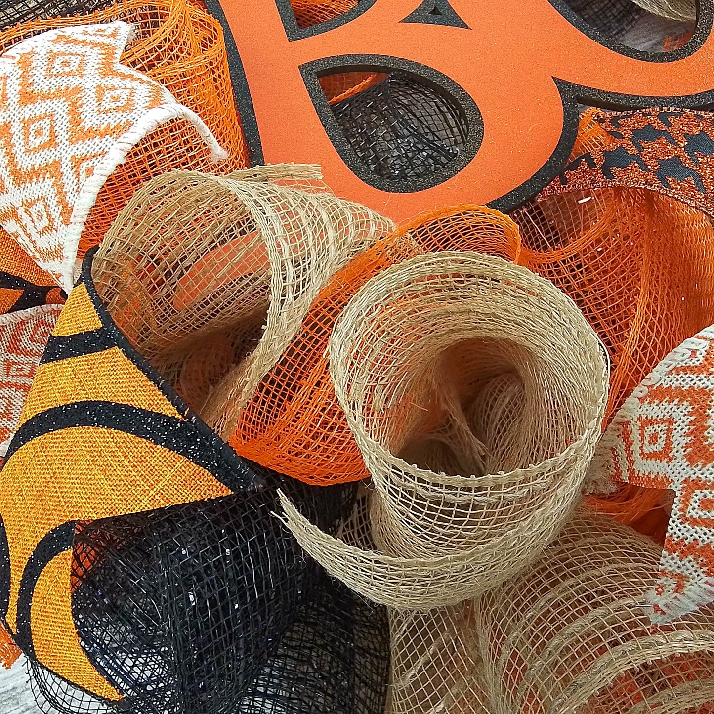 Boo Burlap Orange Halloween Door Wreath - Orange Jute Ghost Mesh Wreath