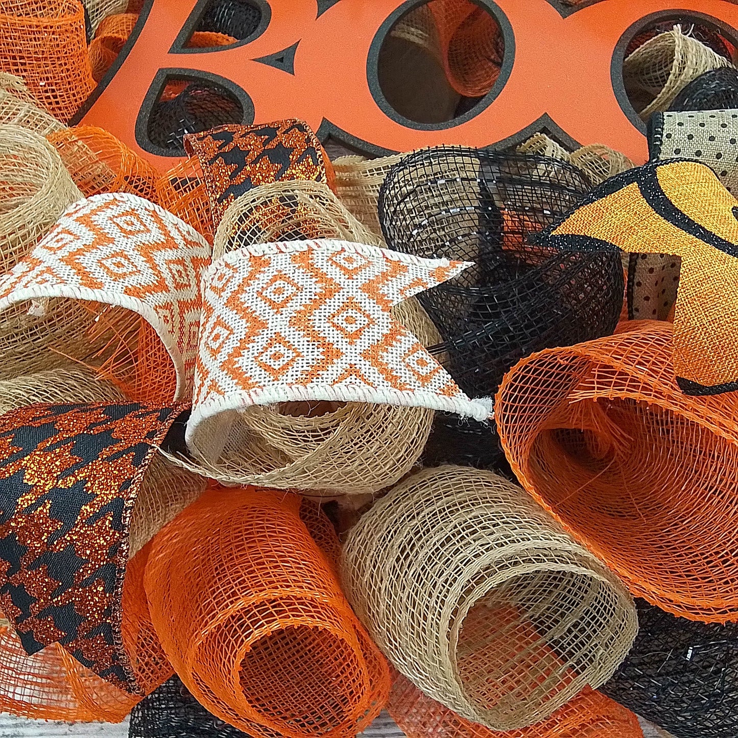 Boo Burlap Orange Halloween Door Wreath - Orange Jute Ghost Mesh Wreath