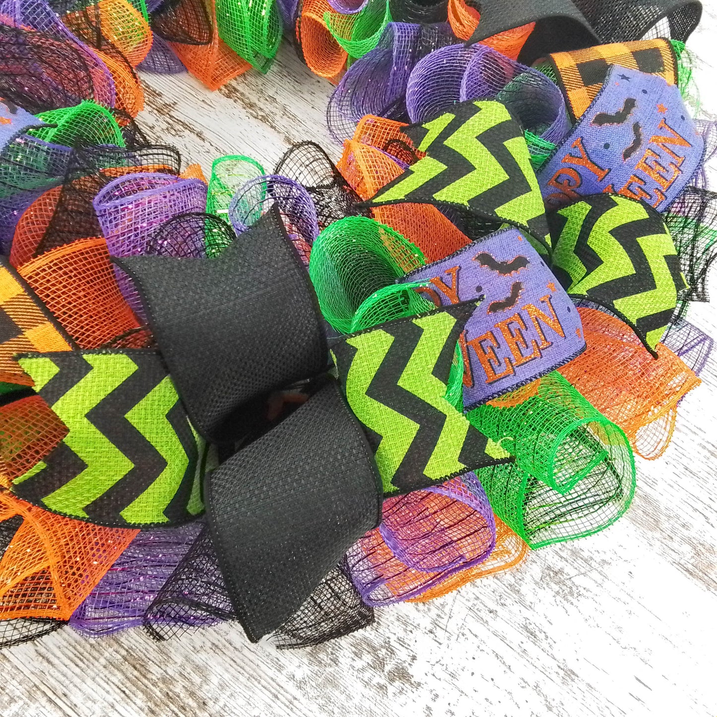 Halloween Wreaths | Deco Mesh Outdoor Front Door Wreath; Black White Purple Orange Lime Green : H2 (Copy)