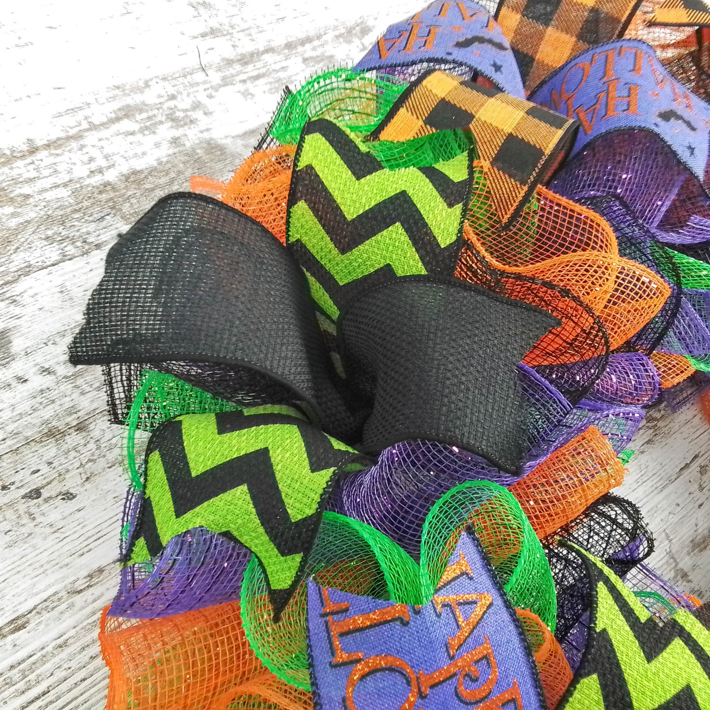 Halloween Wreaths | Deco Mesh Outdoor Front Door Wreath; Black White Purple Orange Lime Green : H2 (Copy)