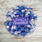 Happy Hanukkah Wreath - Winter Mesh Door Wreath - Royal Blue, White, Silver