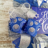Happy Hanukkah Wreath - Winter Mesh Door Wreath - Royal Blue, White, Silver