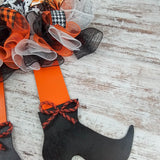Witch Skirt Legs Halloween Mesh Door Wreath | Black Orange White
