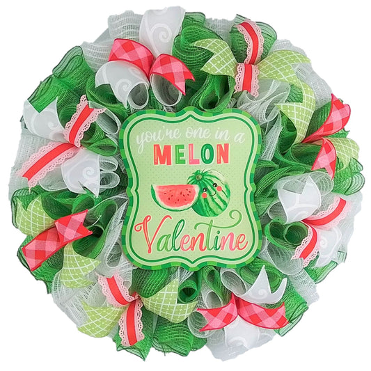 One in a Melon Valentine's Day Wreath - Valentines Mesh Door Wreath - Valentine Wreath
