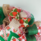 Strawberry Bliss Door Wreath - Whimsical Summer Decor -Flip Flop Wreath - Pink Green Jute