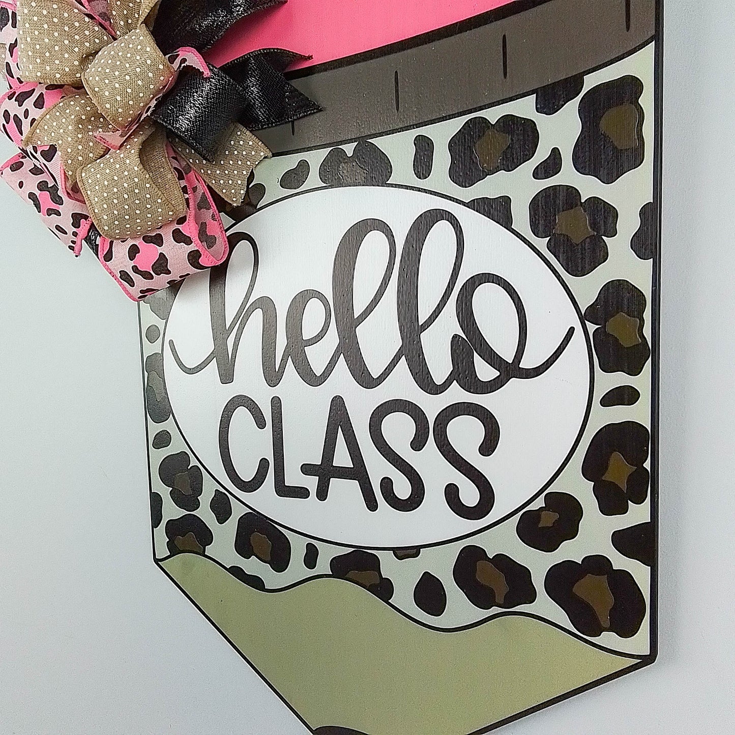 Pencil Door Hanger, Hello Class Decorations, Pink Brown