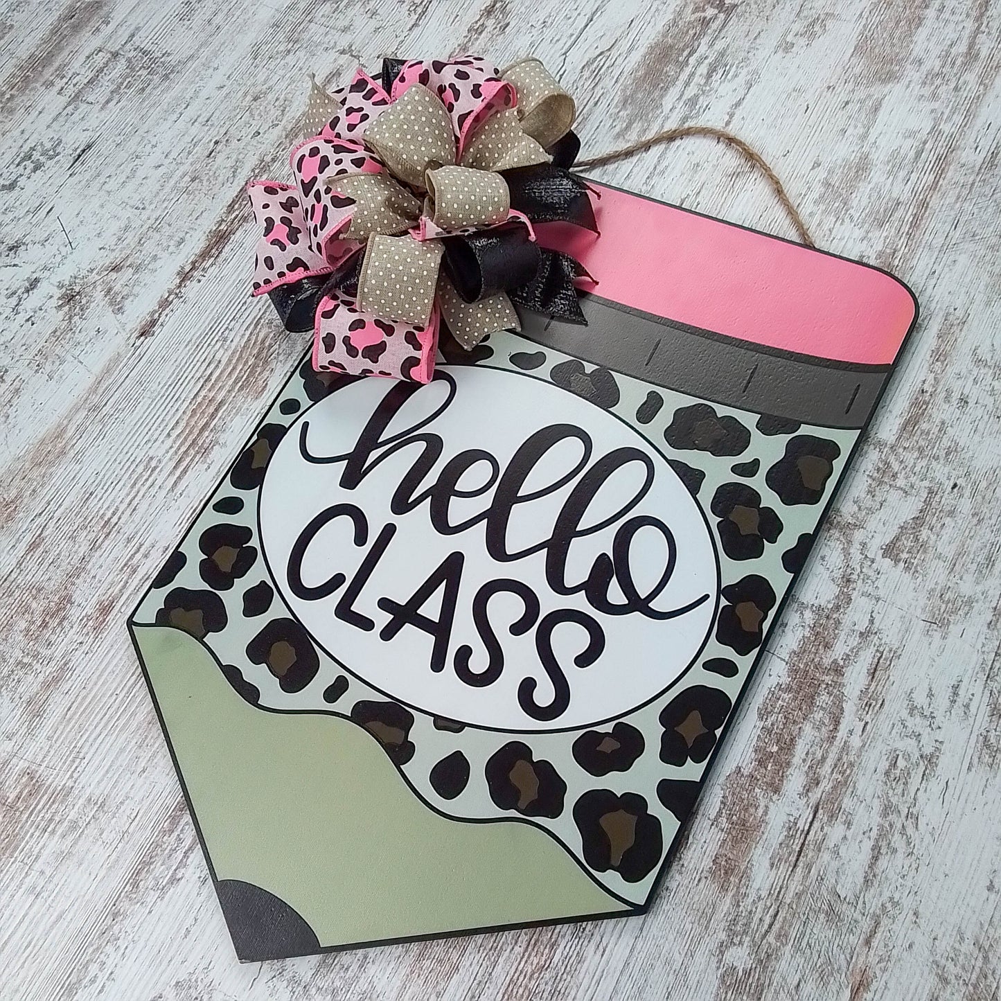 Pencil Door Hanger, Hello Class Decorations, Pink Brown