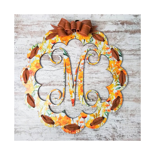 Fall Letter Door Hanger - Wedding Gift - Monogram Initial Front Door Hanger - Floral Burlap