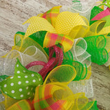 Summer Spring Everyday Welcome Mesh Door Wreath; Lime Green Yellow White