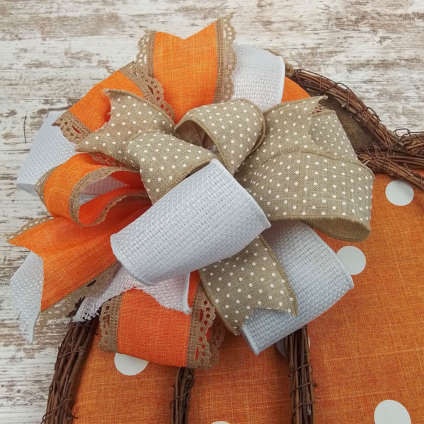 Fall Decoration Gifts - Polka Dot Pumpkin Door Hanger - Fall Thanksgiving Grapevine Wreath - Halloween Door Hanger Oversized Bow Jute Burlap Door Decor
