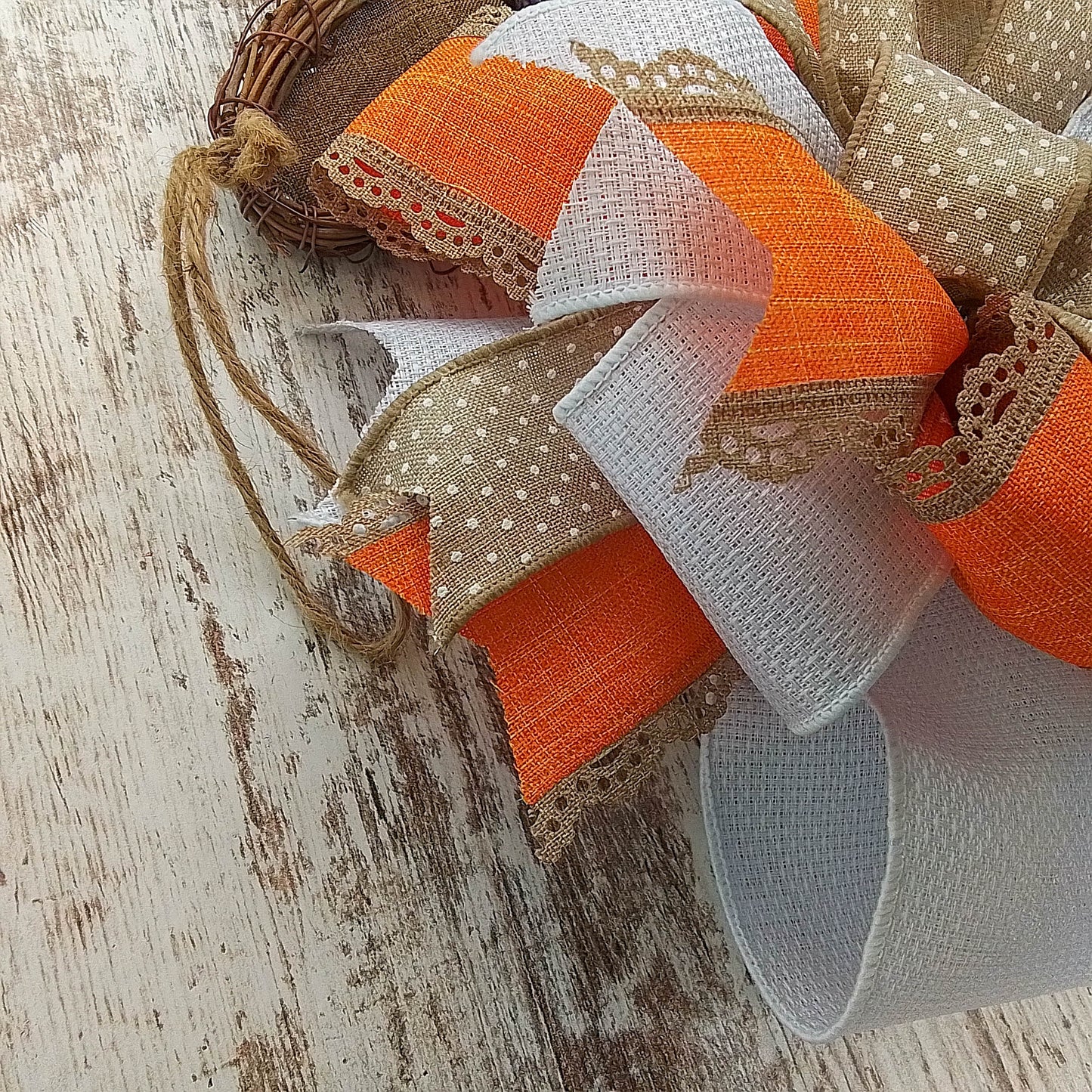 Fall Decoration Gifts - Polka Dot Pumpkin Door Hanger - Fall Thanksgiving Grapevine Wreath - Halloween Door Hanger Oversized Bow Jute Burlap Door Decor