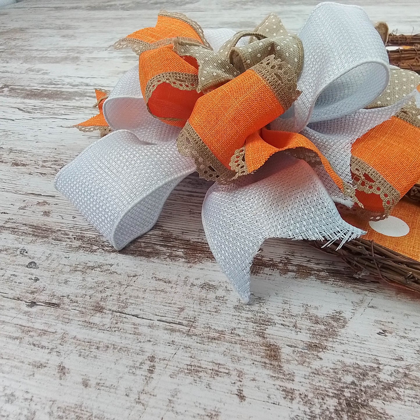 Fall Decoration Gifts - Polka Dot Pumpkin Door Hanger - Fall Thanksgiving Grapevine Wreath - Halloween Door Hanger Oversized Bow Jute Burlap Door Decor