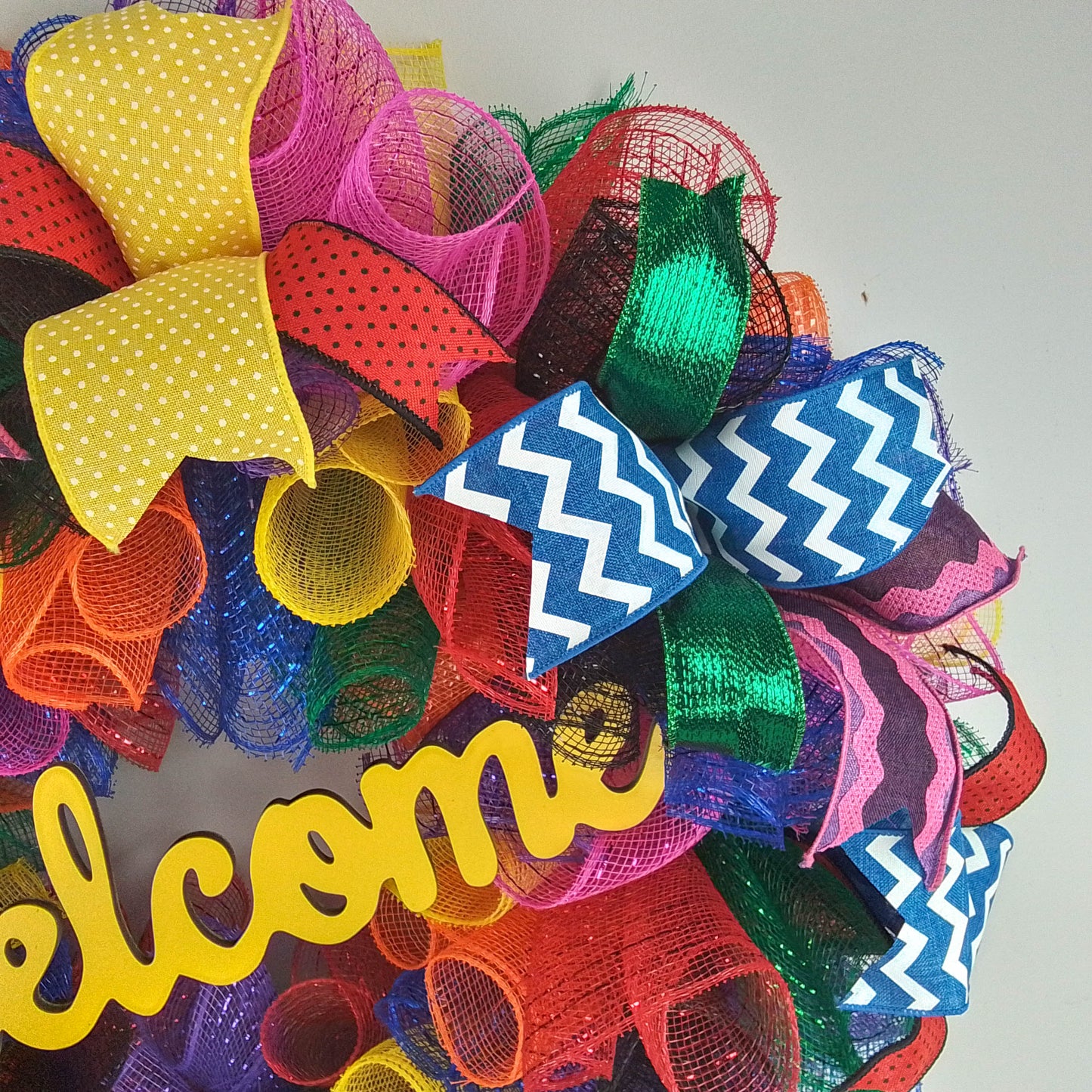 Colorful Welcome Wreath, Vibrant Door Hanger, Crafty Event Décor