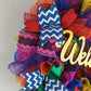 Colorful Welcome Wreath, Vibrant Door Hanger, Crafty Event Décor