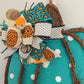 Turquoise Fall Decoration - Polka Dot Pumpkin Door Hanger Gifts - Fall Thanksgiving Grapevine Wreath - Halloween Door Hanger Oversized Bow Jute Burlap Door Decor; White Brown White