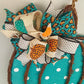 Turquoise Fall Decoration - Polka Dot Pumpkin Door Hanger Gifts - Fall Thanksgiving Grapevine Wreath - Halloween Door Hanger Oversized Bow Jute Burlap Door Decor; White Brown White