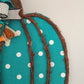 Turquoise Fall Decoration - Polka Dot Pumpkin Door Hanger Gifts - Fall Thanksgiving Grapevine Wreath - Halloween Door Hanger Oversized Bow Jute Burlap Door Decor; White Brown White