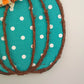 Turquoise Fall Decoration - Polka Dot Pumpkin Door Hanger Gifts - Fall Thanksgiving Grapevine Wreath - Halloween Door Hanger Oversized Bow Jute Burlap Door Decor; White Brown White