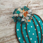 Turquoise Fall Decoration - Polka Dot Pumpkin Door Hanger Gifts - Fall Thanksgiving Grapevine Wreath - Halloween Door Hanger Oversized Bow Jute Burlap Door Decor; White Brown White