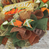 Pumpkin Wreaths - Welcome Thanksgiving Door Wreaths - Halloween Deep Tones Fall Autumn Front Door Decor - Orange Green Brown