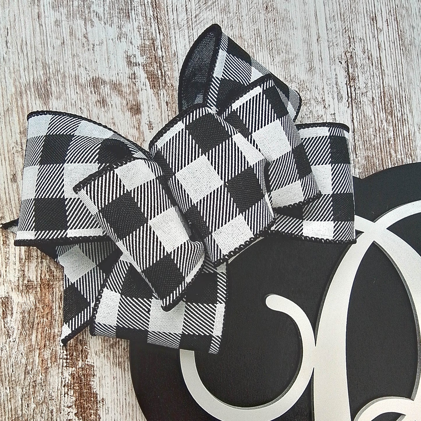 Monogrammed Birthday Gift | White Black Initial Letter Door Hanger Wreath with Bow - LOTS OF COLORS