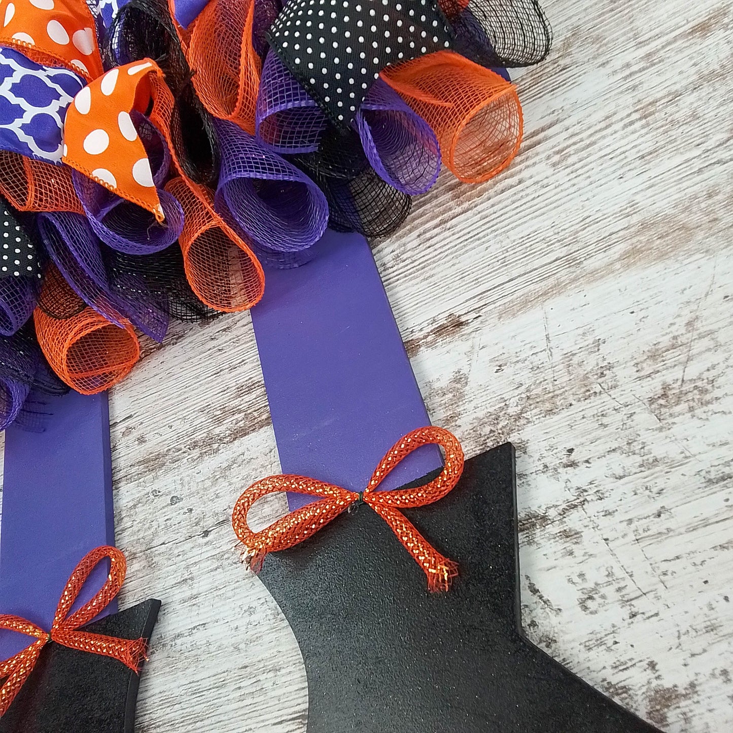 Witch Skirt Legs Halloween Mesh Door Wreath | Black Orange Purple