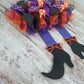 Witch Skirt Legs Halloween Mesh Door Wreath | Black Orange Purple