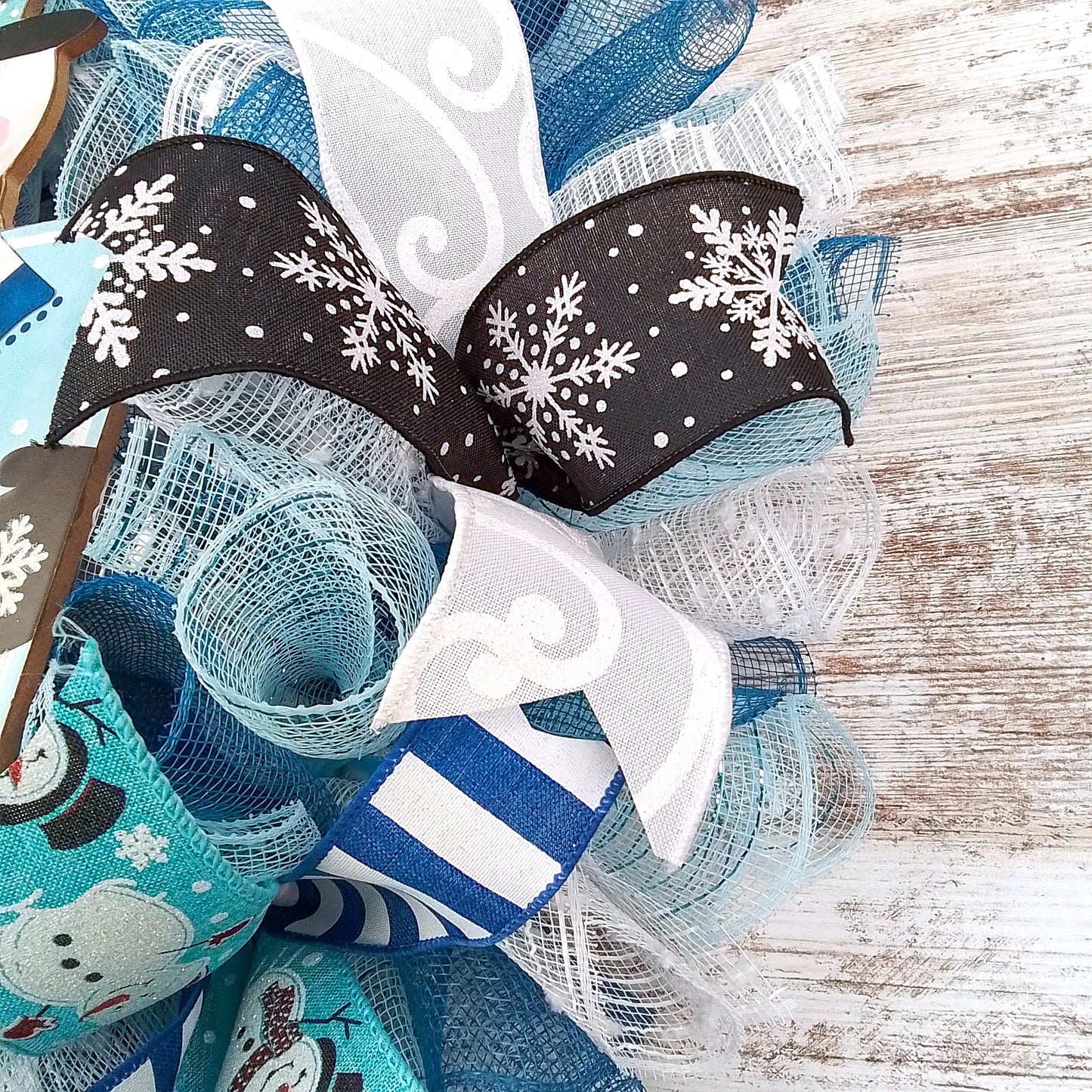 Freezin Winter Snowman Wreaths - Blue Cold Front Door Wreath - Outdoor Christmas Decor - White Turquoise Blue Silver