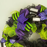 Bright Halloween Wreath, Black White Purple Green Decor, Versatile Indoor/Outdoor Decoration