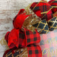 Black Red Gold Christmas Wreath - Burlap Buffalo Plaid Decor