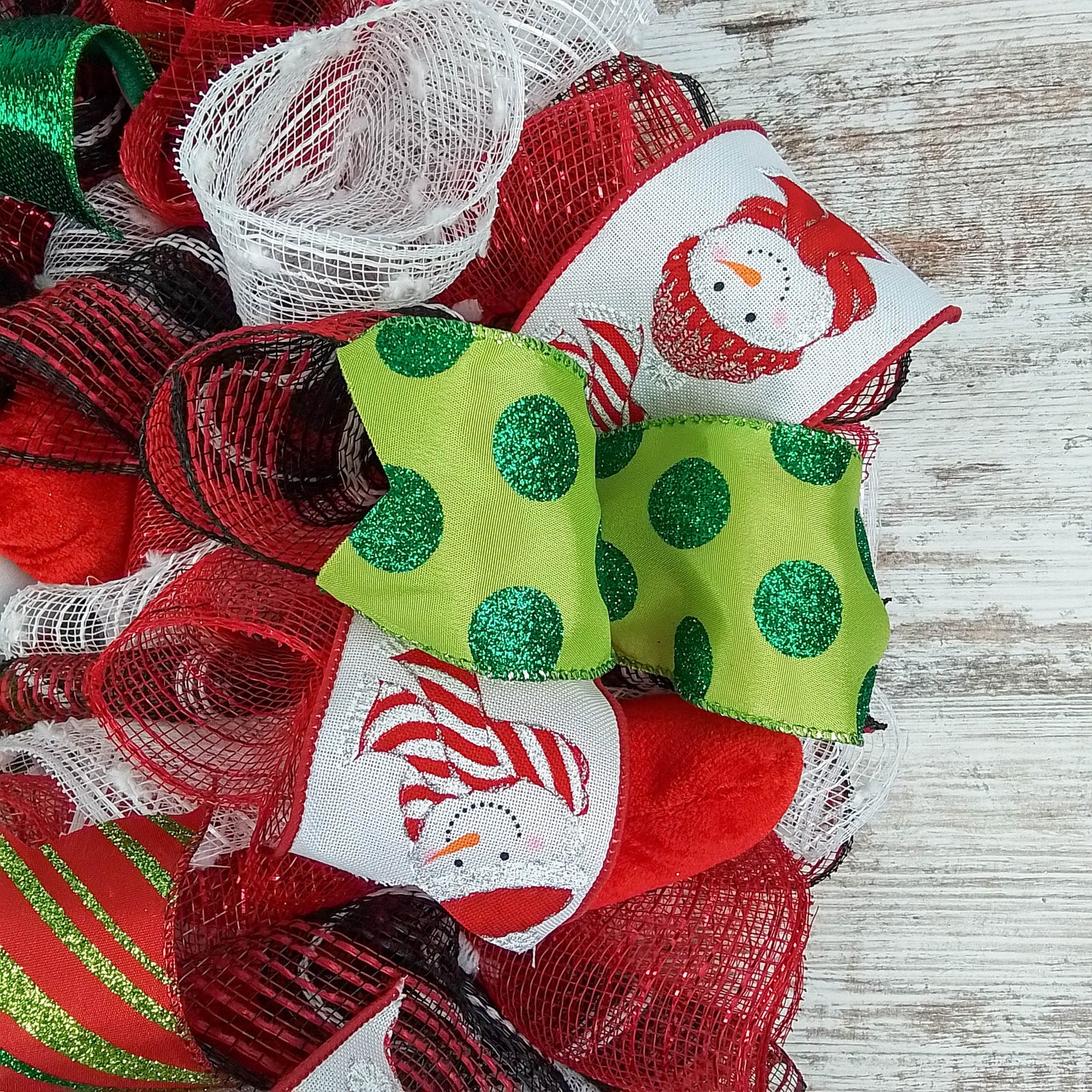 Snowman Christmas Mesh Door Wreath | White Red Emerald Green Black