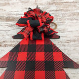 Red and Black Buffalo Plaid Door Hanger, Monogrammed Christmas Decor