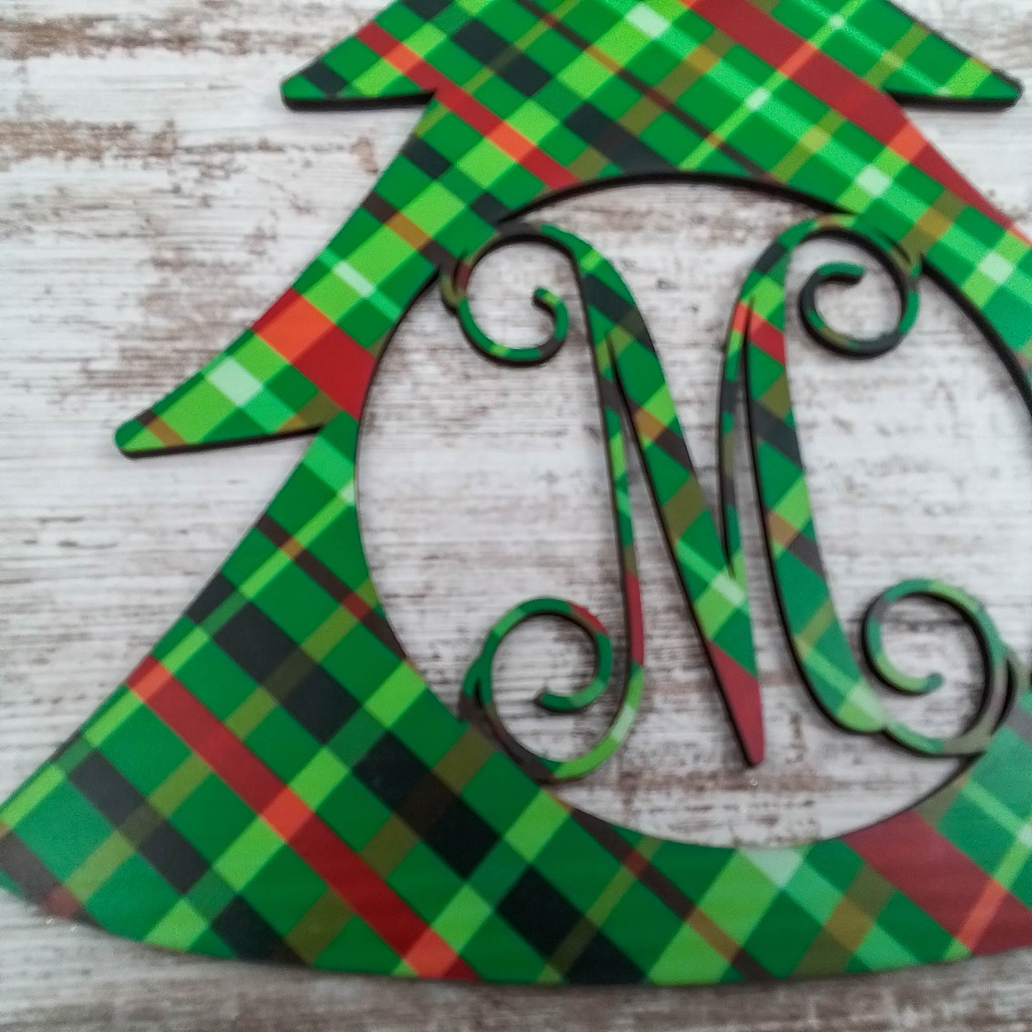 Bright Lime and Red Plaid Door Hanger, Personalized Monogram Decor, Perfect for Thin Storm Doors