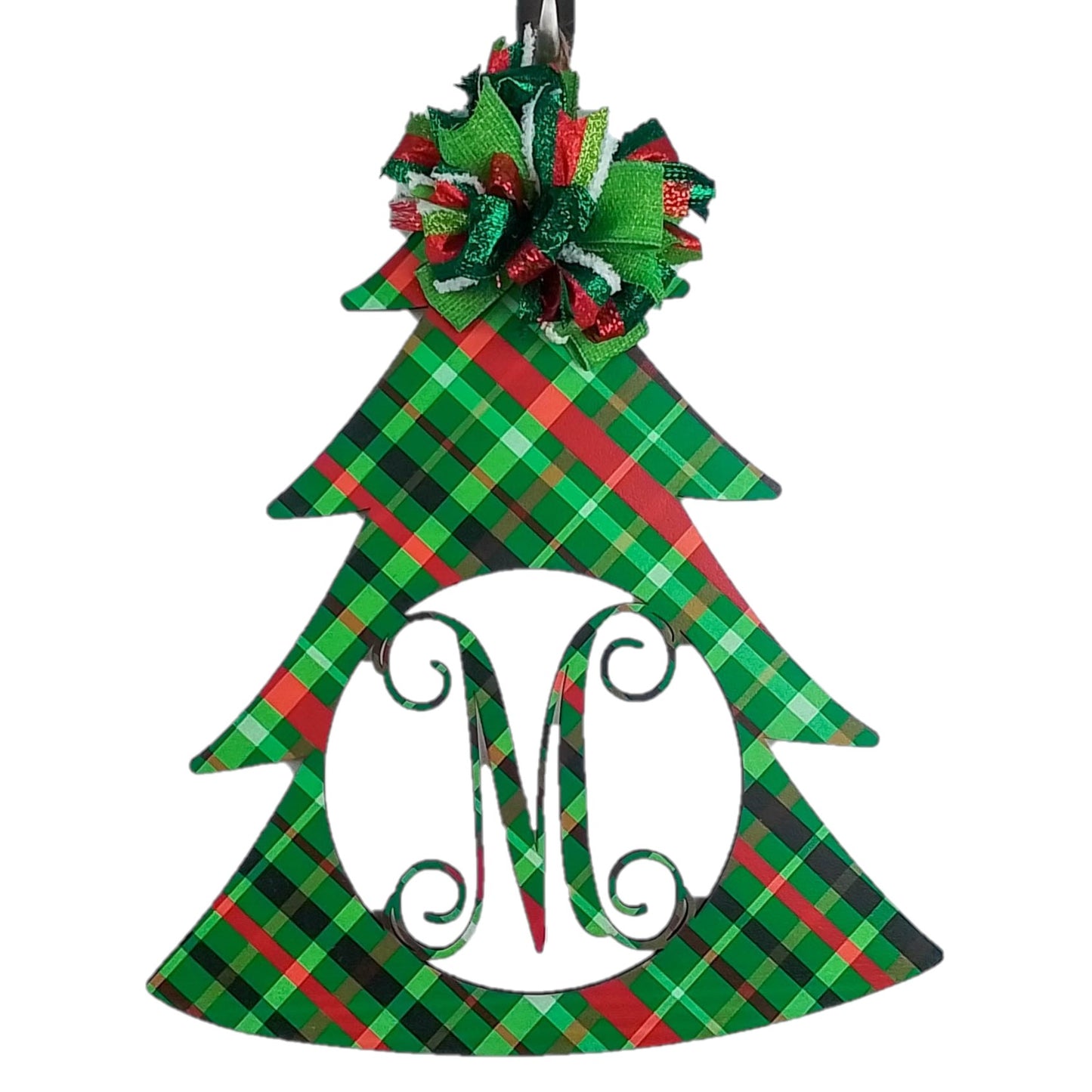 Bright Lime and Red Plaid Door Hanger, Personalized Monogram Decor, Perfect for Thin Storm Doors