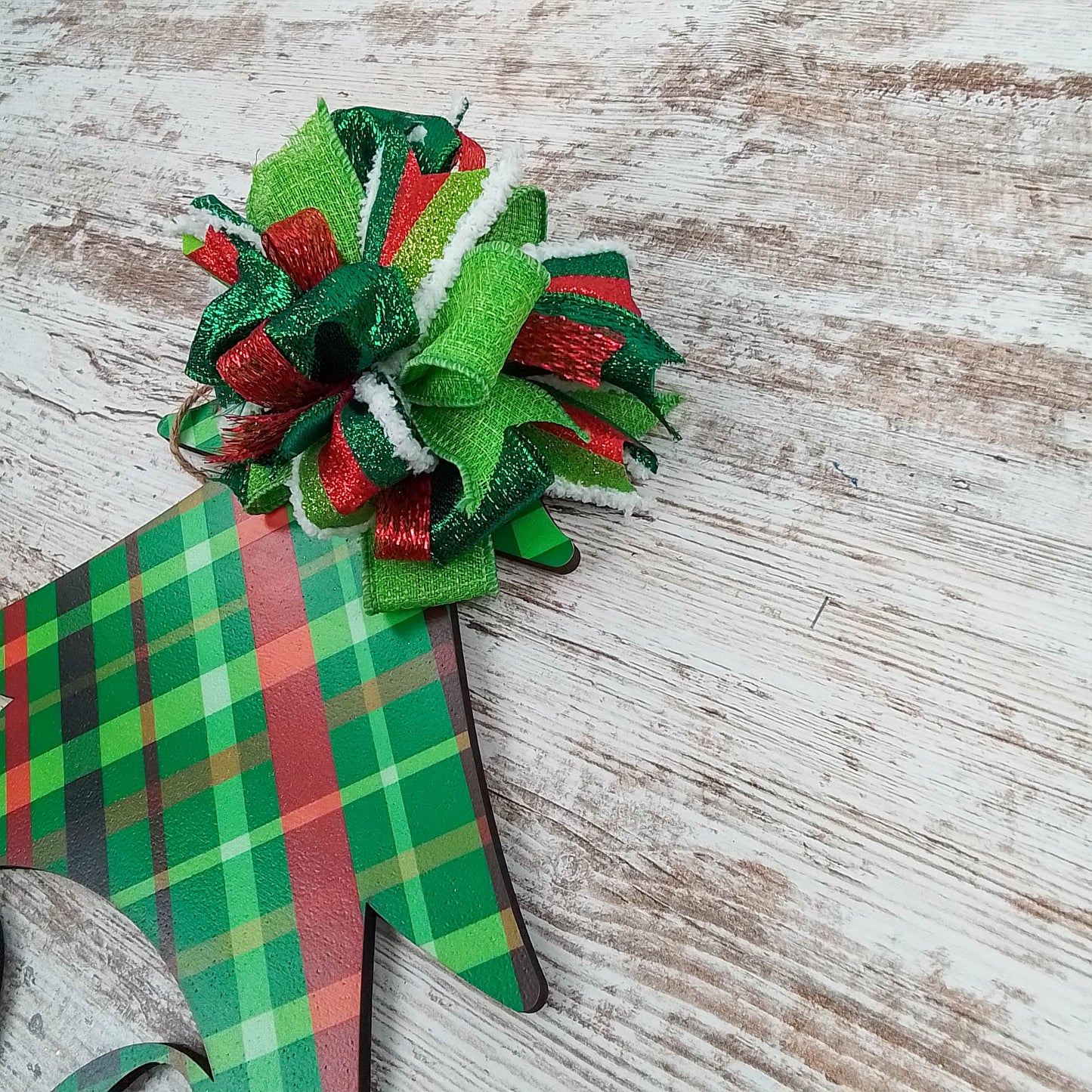 Bright Lime and Red Plaid Door Hanger, Personalized Monogram Decor, Perfect for Thin Storm Doors