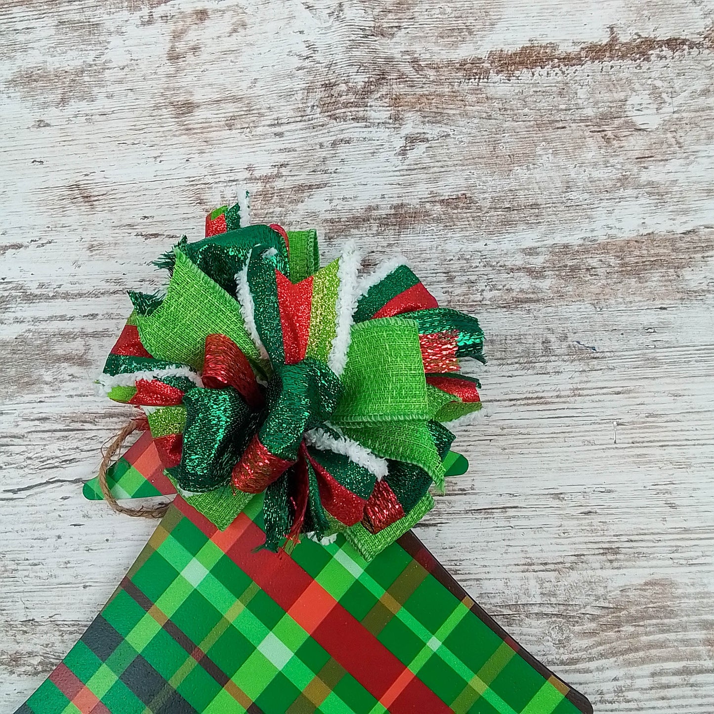 Bright Lime and Red Plaid Door Hanger, Personalized Monogram Decor, Perfect for Thin Storm Doors