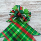 Bright Lime and Red Plaid Door Hanger, Personalized Monogram Decor, Perfect for Thin Storm Doors