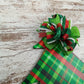Bright Lime and Red Plaid Door Hanger, Personalized Monogram Decor, Perfect for Thin Storm Doors