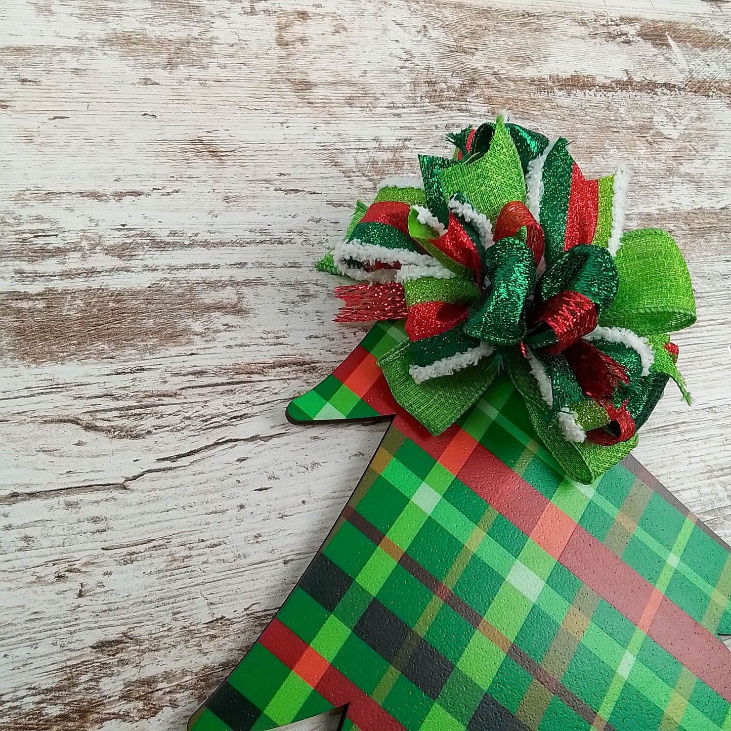 Bright Lime and Red Plaid Door Hanger, Personalized Monogram Decor, Perfect for Thin Storm Doors