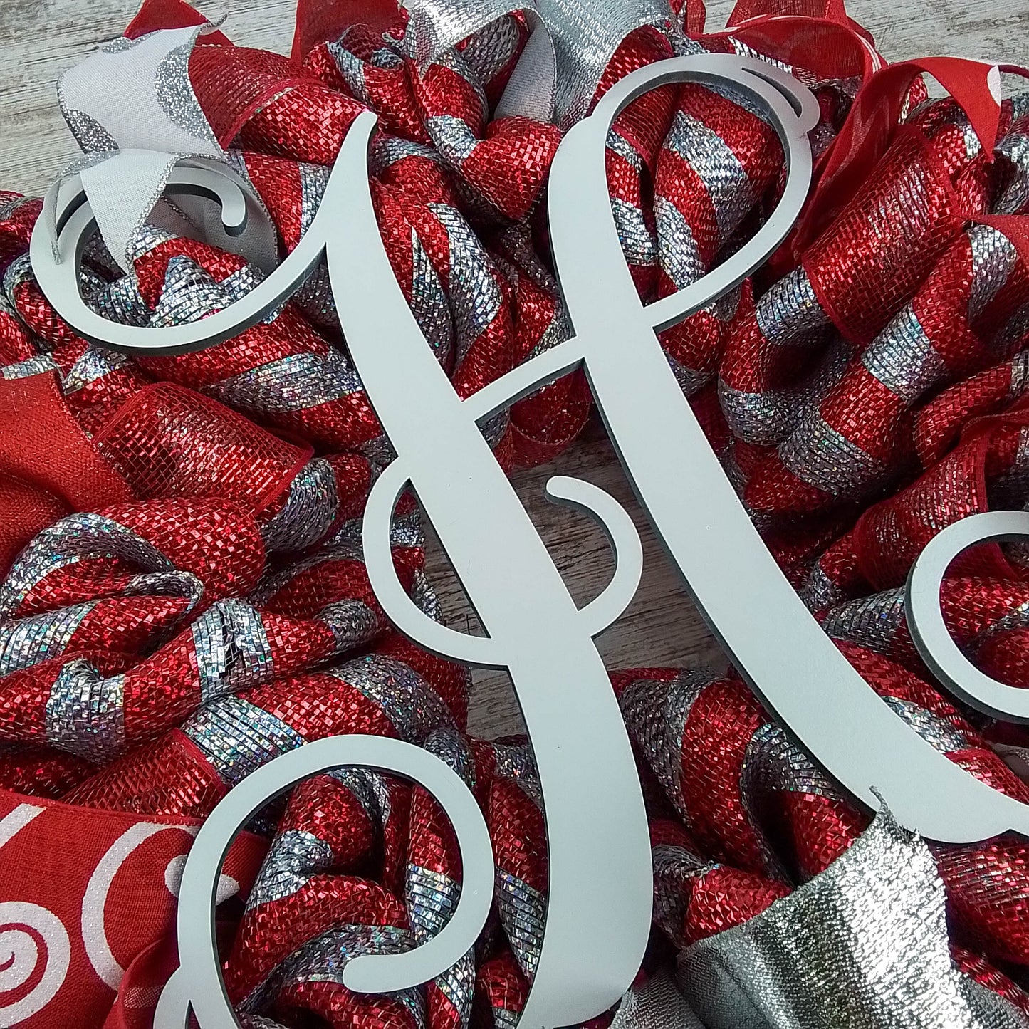 Monogrammed Christmas Wreath | Silver Red Front Door Wreath