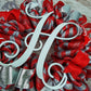 Monogrammed Christmas Wreath | Silver Red Front Door Wreath