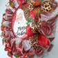 Merry Christmas Santa Claus Wreath - Animal Print Cheetah SantaClaus Christmas Front Door Wreaths - Outdoor Decor - White Red Brown Green