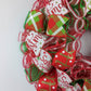 Red Lime Green Silver Christmas Mesh Door Wreath