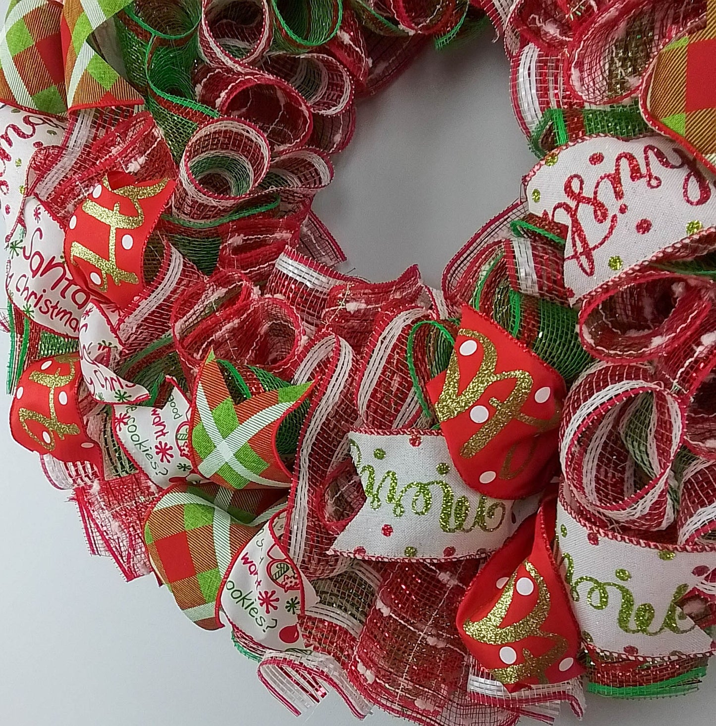 Red Lime Green Silver Christmas Mesh Door Wreath