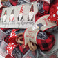 Gnome Christmas Farmhouse Wreath - Holiday Wreath Front Door Decor - White Red Burlap Grey Silver