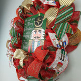 Nutcracker Christmas Front Door Wreath - Nut Cracker Holiday Decor - Red Gold Green