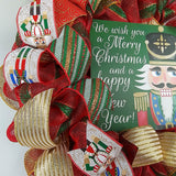 Nutcracker Christmas Front Door Wreath - Nut Cracker Holiday Decor - Red Gold Green