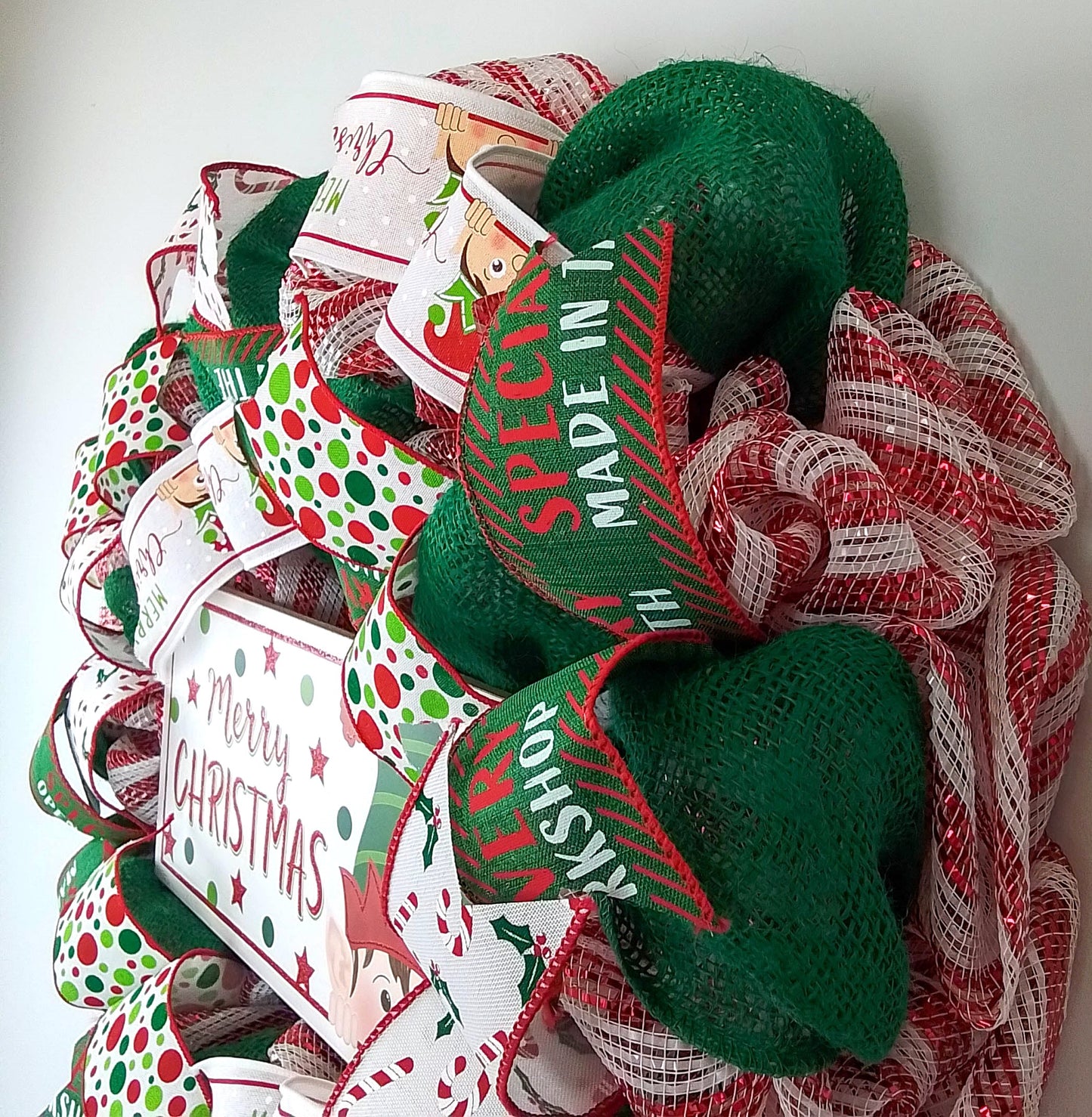 Peeking Elf Wreath - Christmas Mesh Door Decor