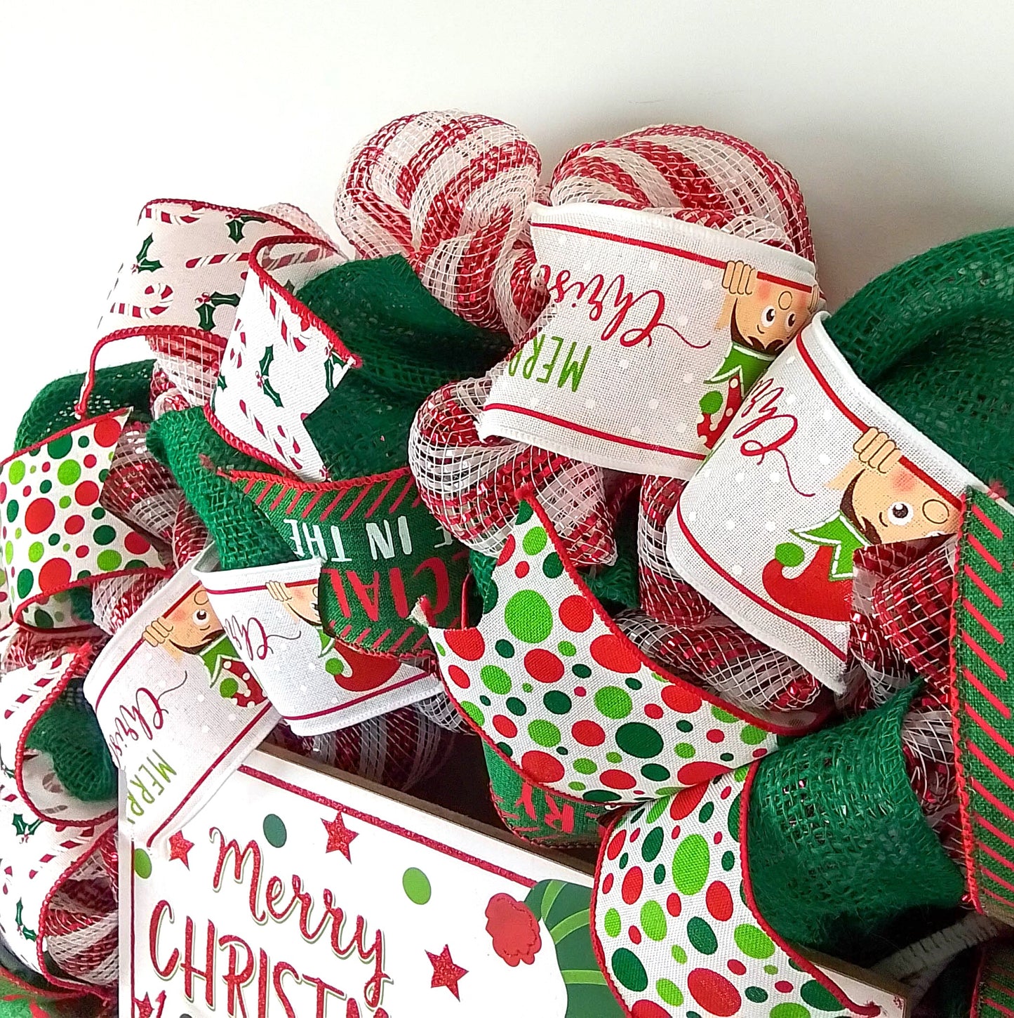 Peeking Elf Wreath - Christmas Mesh Door Decor