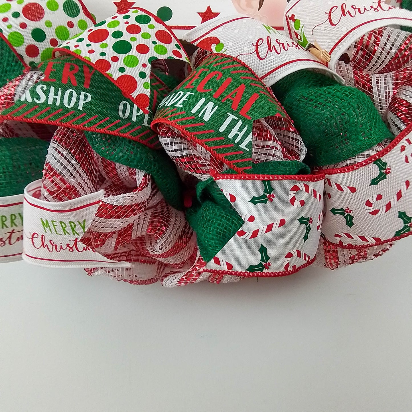 Peeking Elf Wreath - Christmas Mesh Door Decor